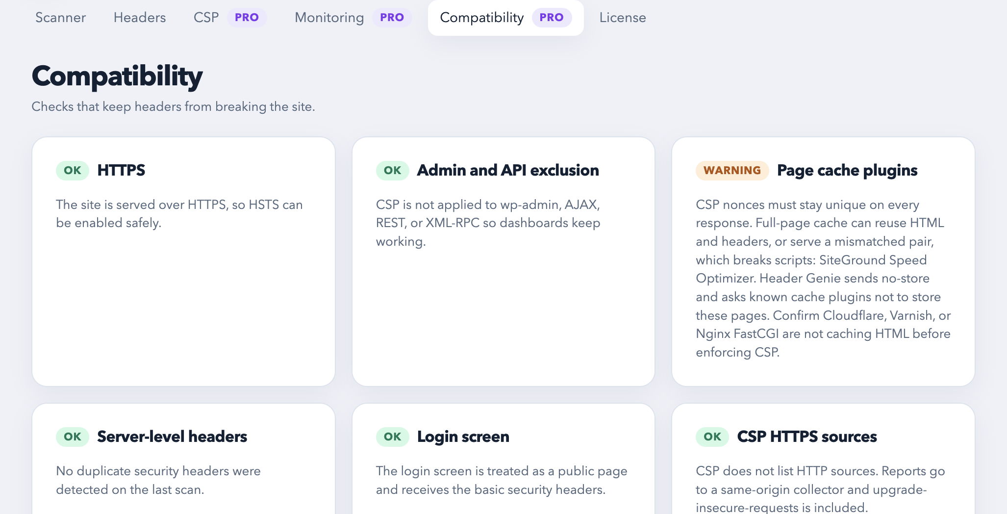 HeaderGenie Compatibility checks
