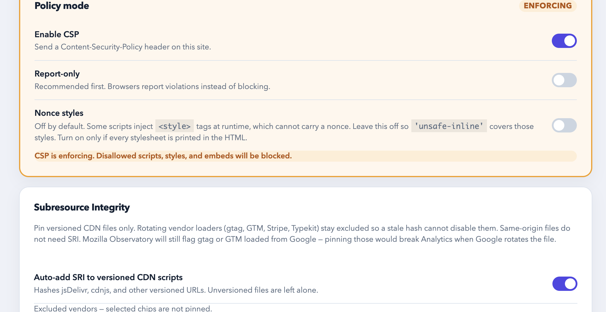 HeaderGenie CSP enforcing